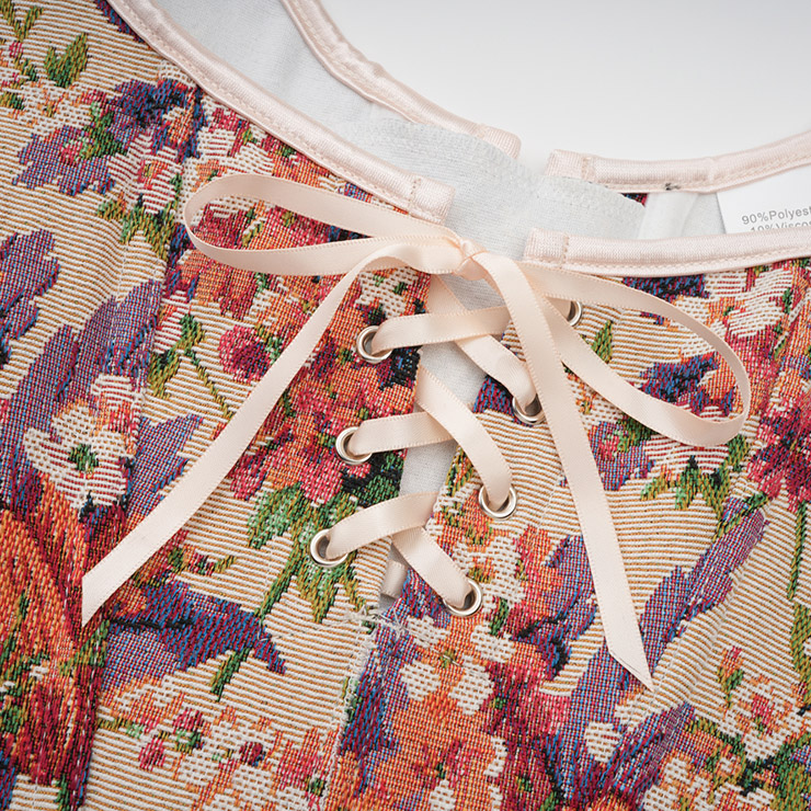 Vintage corset top, floral bustier, adjustable lace-up, women