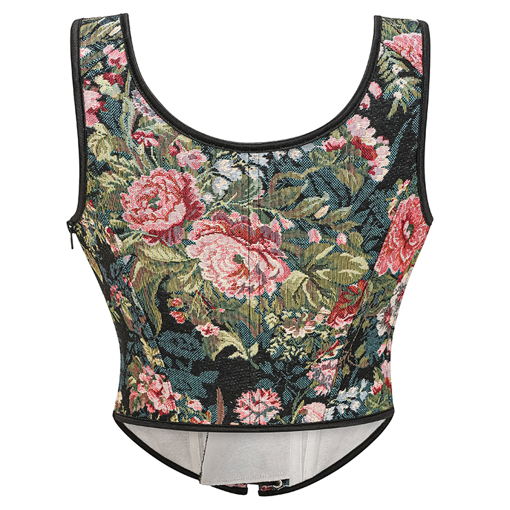 vintage corset top, floral bustier, adjustable lace-up, square neckline, retro shapewear, women