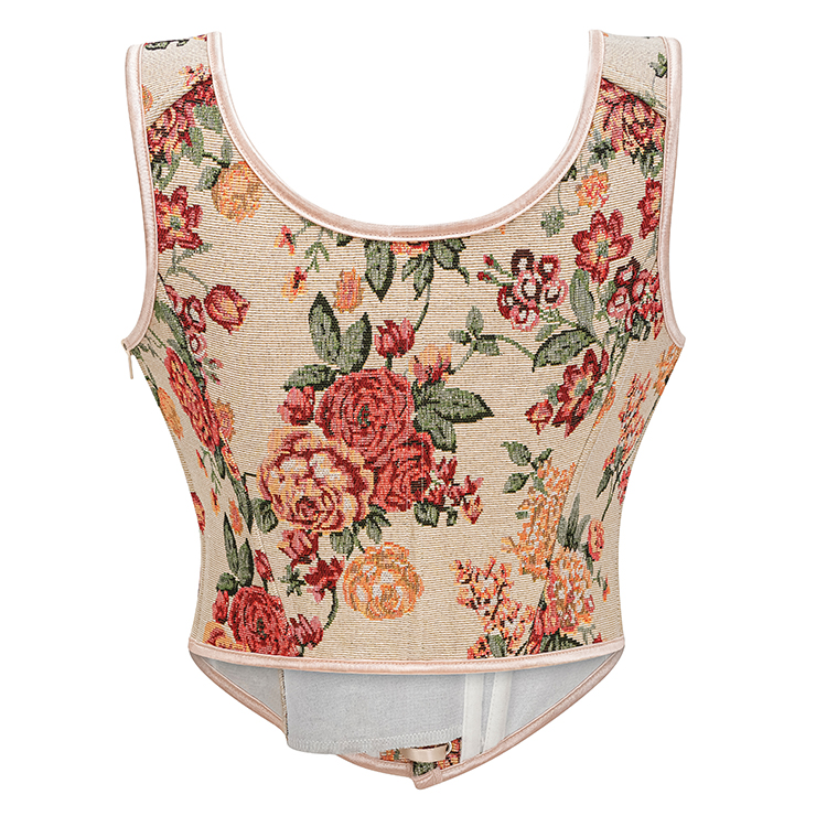vintage corset top, floral bustier, adjustable lace-up, square neckline, retro shapewear, women