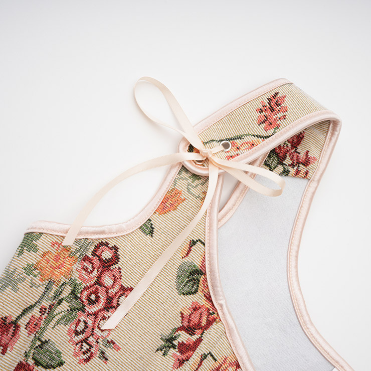 vintage corset top, floral bustier, adjustable lace-up, square neckline, retro shapewear, women