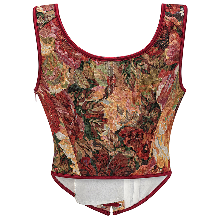 vintage corset top, floral bustier, adjustable lace-up, square neckline, retro shapewear, women