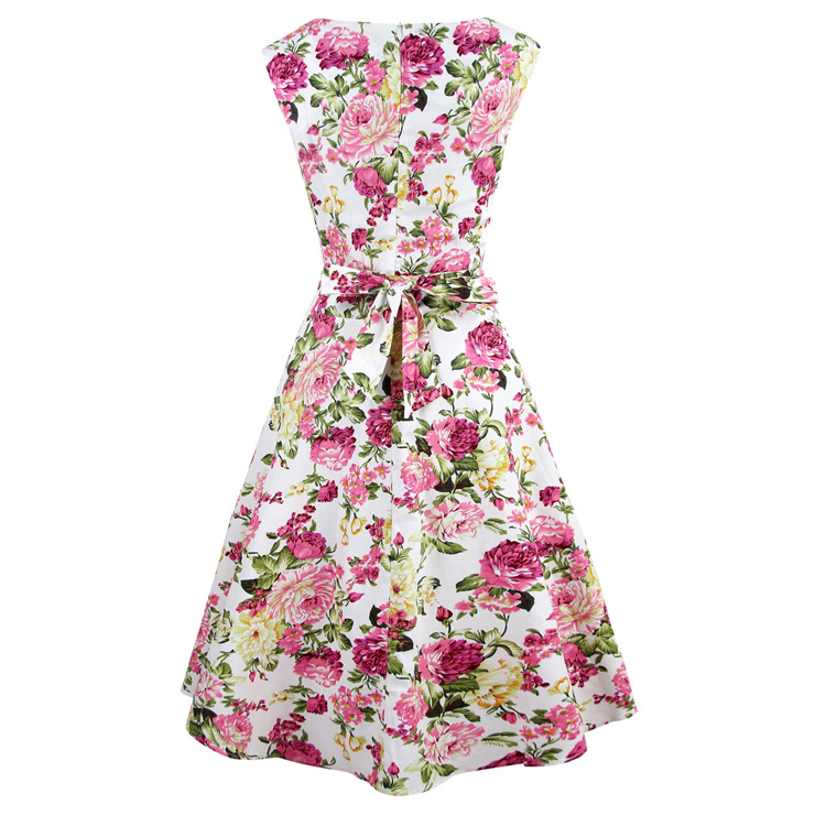 Elegant 1950's Vintage Floral Print Sleeveless Casual Cocktail Party ...
