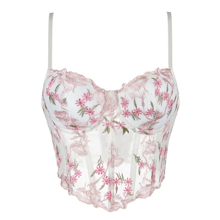 Vintage Floral Embroidered Mesh Corset Top N23941