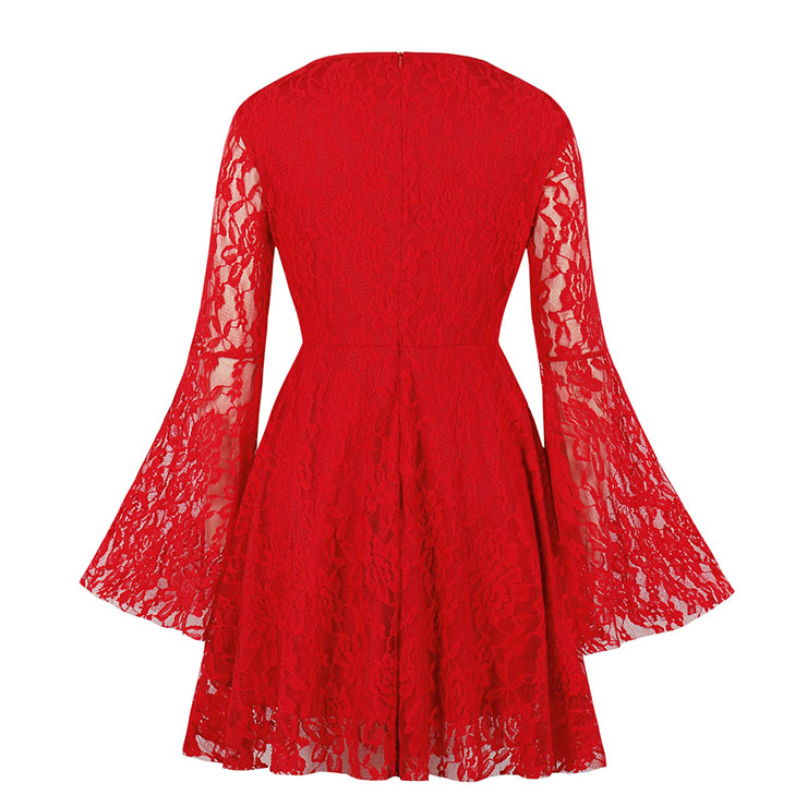 French Maiden Long Sleeve Dresses, Cute Summer Swing Dress, Retro Floral Lace Dresses for Women 1960, Vintage Dresses 1950