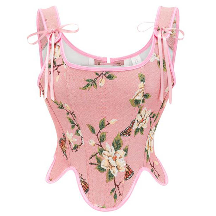 Women's Summer Vintage Floral Renaissance Corset Top for Women Y2k Tops Sleeveless Drawstring Crop Top N23449