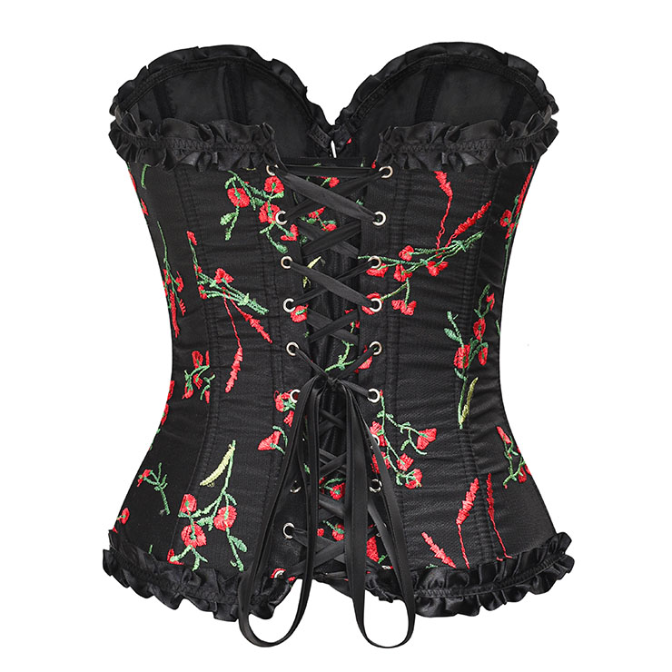 Steampunk Floral Corset, Sexy Gothic 8 Plastic Boned Corset, Steampunk Strapless Bodyshaper Waist Cincher Corset, Vintage Gothic Floral Overbust Corset, Steampunk Cosplay Party Corset, #N22509