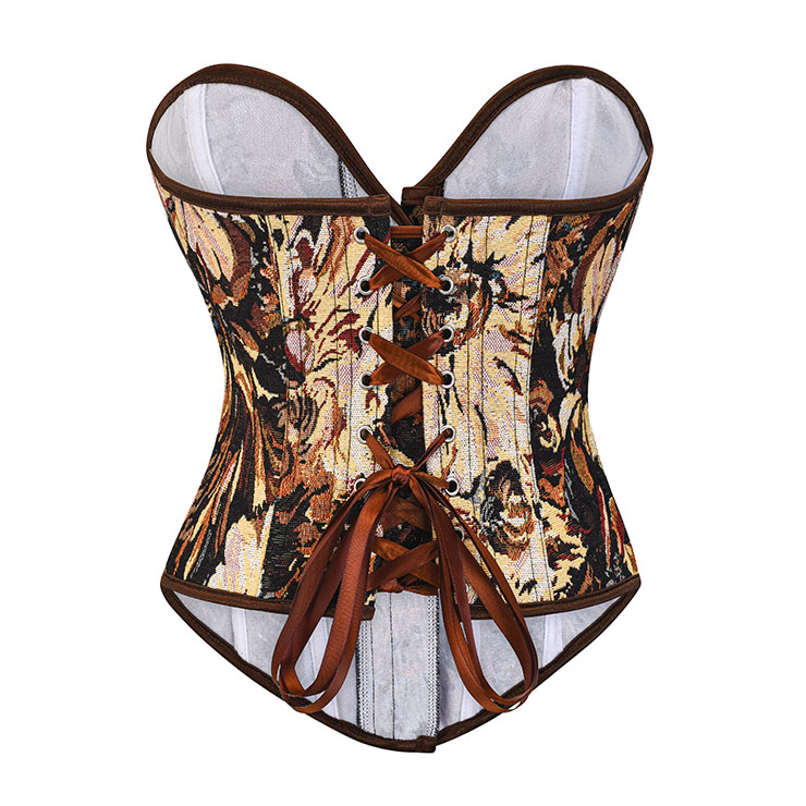 Steampunk Floral Corset, Sexy Gothic 12 Plastic Boned Corset, Steampunk Strapless Bodyshaper Waist Cincher Corset, Vintage Gothic Floral Overbust Corset, Steampunk Cosplay Party Corset, #N22613