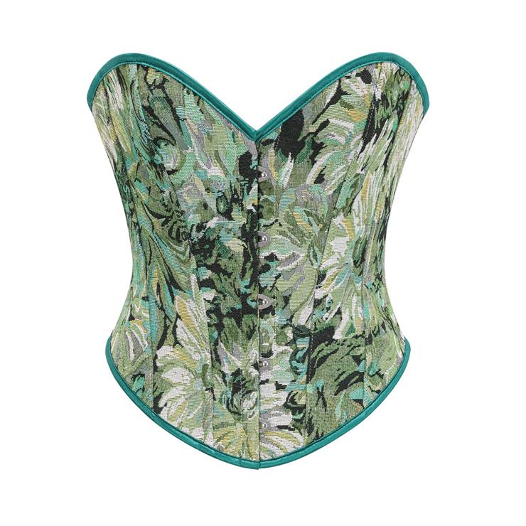 Womens Vintage Floral Denim Overbust Corset Bustier Top N23593