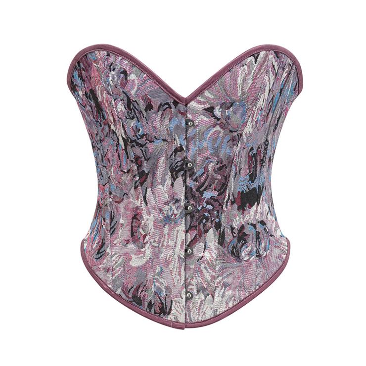 Womens Vintage Floral Denim Overbust Corset Bustier Top N23594