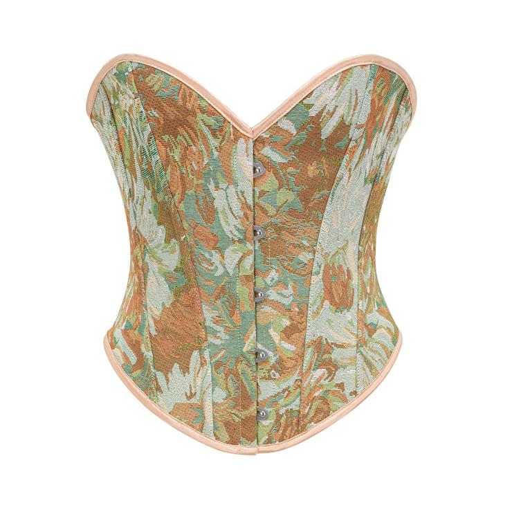 Womens Vintage Floral Denim Overbust Corset Bustier Top N23595