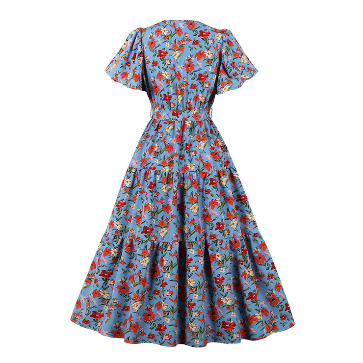 Retro Floral Print Dresses for Women 1960, Vintage 1950
