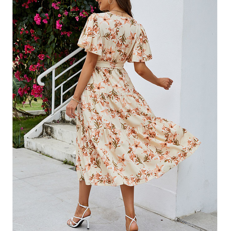 Retro Floral Print Dresses for Women 1960, Vintage 1950