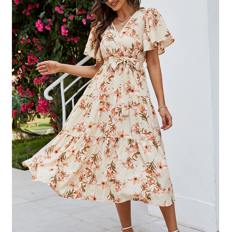 Retro Floral Print Dresses for Women 1960, Vintage 1950