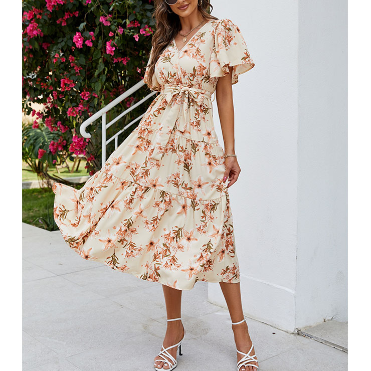 Retro Floral Print Dresses for Women 1960, Vintage 1950