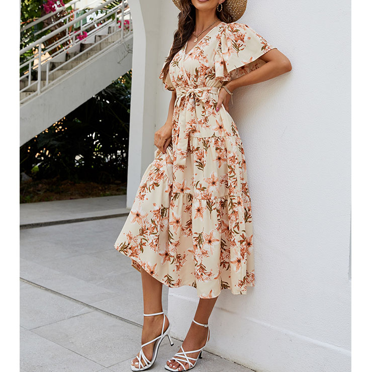 Retro Floral Print Dresses for Women 1960, Vintage 1950