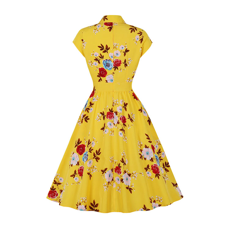 Retro Floral Print Dresses for Women 1960, Vintage 1950