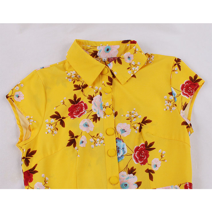 Retro Floral Print Dresses for Women 1960, Vintage 1950