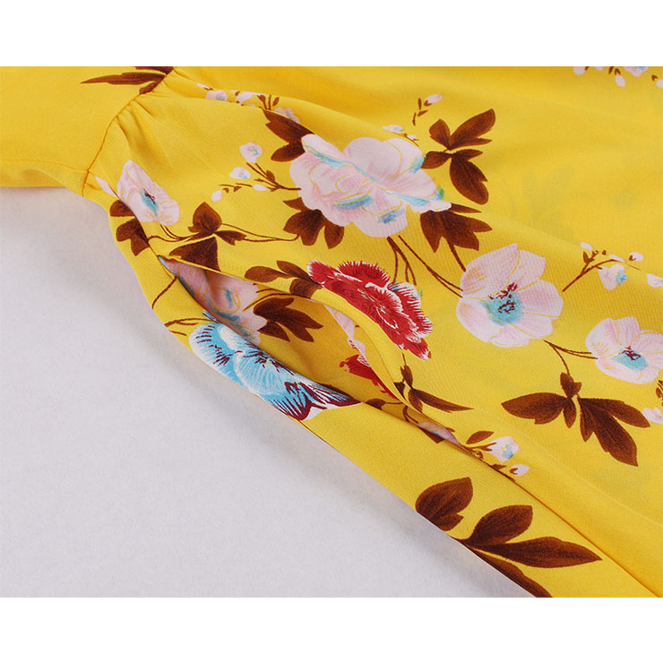 Retro Floral Print Dresses for Women 1960, Vintage 1950