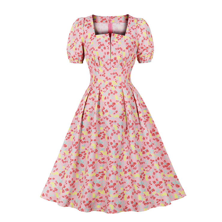 Retro Floral Print Dresses for Women 1960, Vintage 1950