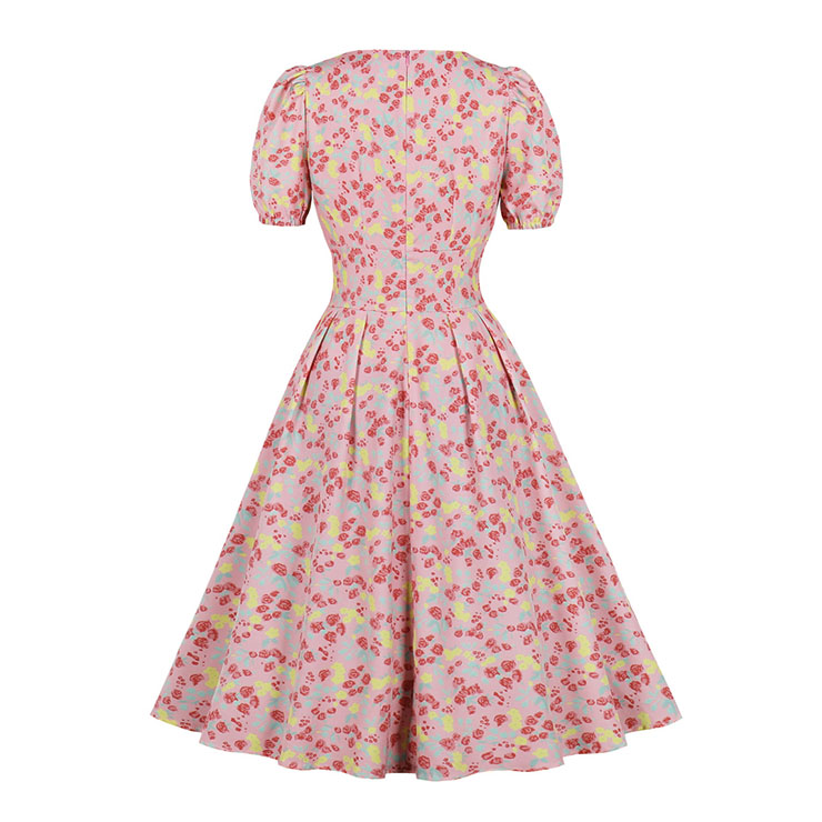 Retro Floral Print Dresses for Women 1960, Vintage 1950