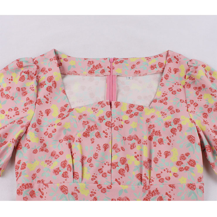 Retro Floral Print Dresses for Women 1960, Vintage 1950
