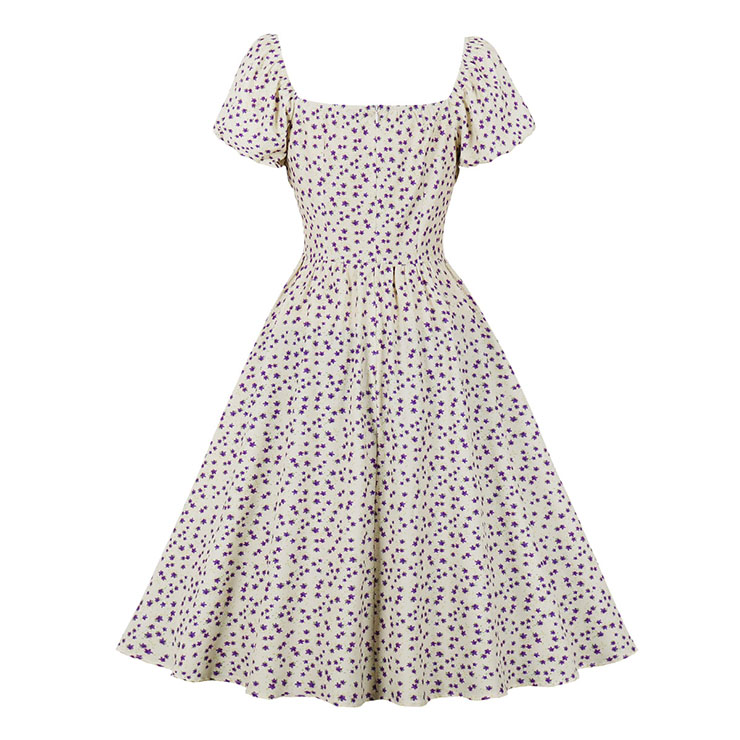 French Maiden Dresses, Floral Print Summer Swing Dress, Retro Dresses for Women 1960, Vintage Dresses 1950