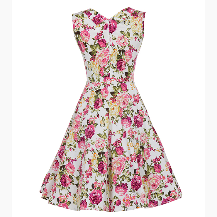 Vintage Dresses for Women, Sexy Dresses for Women Cocktail Party, Vintage High Waist Dress, Sleeveless Swing Daily Dress, Vintage Floral Printed Printed Swing Dress, #N18134