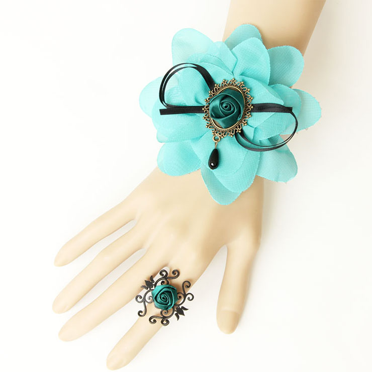 Retro Floral Wristband Victorian Style Rose Embellishment Bracelet with Ring J17775