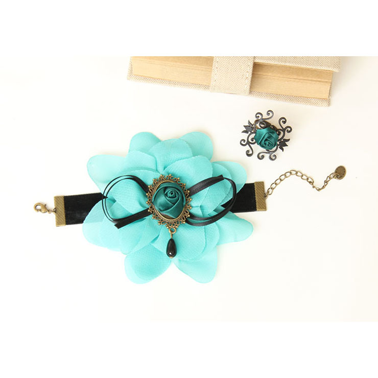Vintage Bracelet, Gothic Bracelet, Lace Bracelet, Cheap Wristband, Victorian Bracelet, Gothic Bow Bracelet, Vintage Rose Wristband, Bracelet with Ring, #J17775