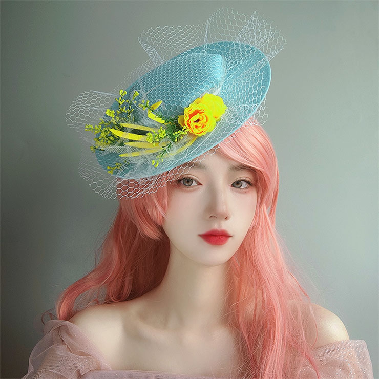 Bridal Wedding Party Headwear, Retro Fancy Fascinator Bowler-hat Hair Clip, Party Hairpin, Fashion Ball Hair Accessory, Fancy Victorian Style Fascinator Hair Clip, Vintage Fishnet Fascinator Hairpin for Women, Gothic Style Lolita Hair Clip, Halloween Party Hairclip, #J21682