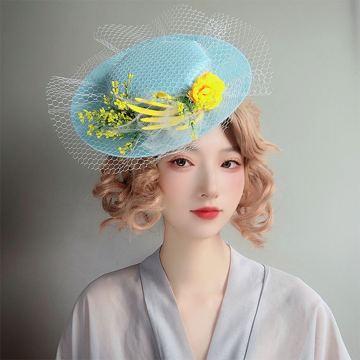 Bridal Wedding Party Headwear, Retro Fancy Fascinator Bowler-hat Hair Clip, Party Hairpin, Fashion Ball Hair Accessory, Fancy Victorian Style Fascinator Hair Clip, Vintage Fishnet Fascinator Hairpin for Women, Gothic Style Lolita Hair Clip, Halloween Party Hairclip, #J21682