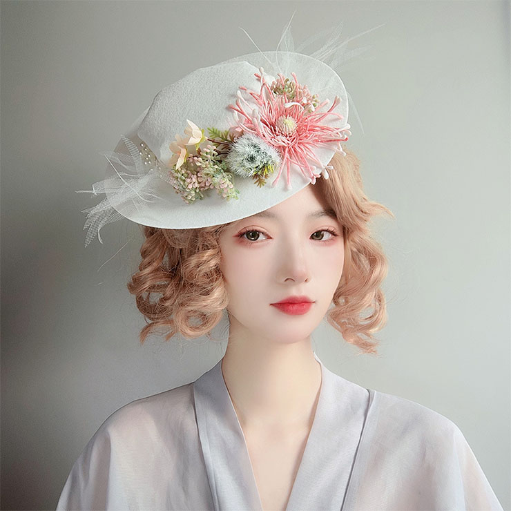 Bridal Wedding Party Headwear, Retro Fancy Fascinator Bowler-hat Hair Clip, Party Hairpin, Fashion Ball Hair Accessory, Fancy Victorian Style Fascinator Hair Clip, Vintage Fishnet Fascinator Hairpin for Women, Gothic Style Lolita Hair Clip, Halloween Party Hairclip, #J21683