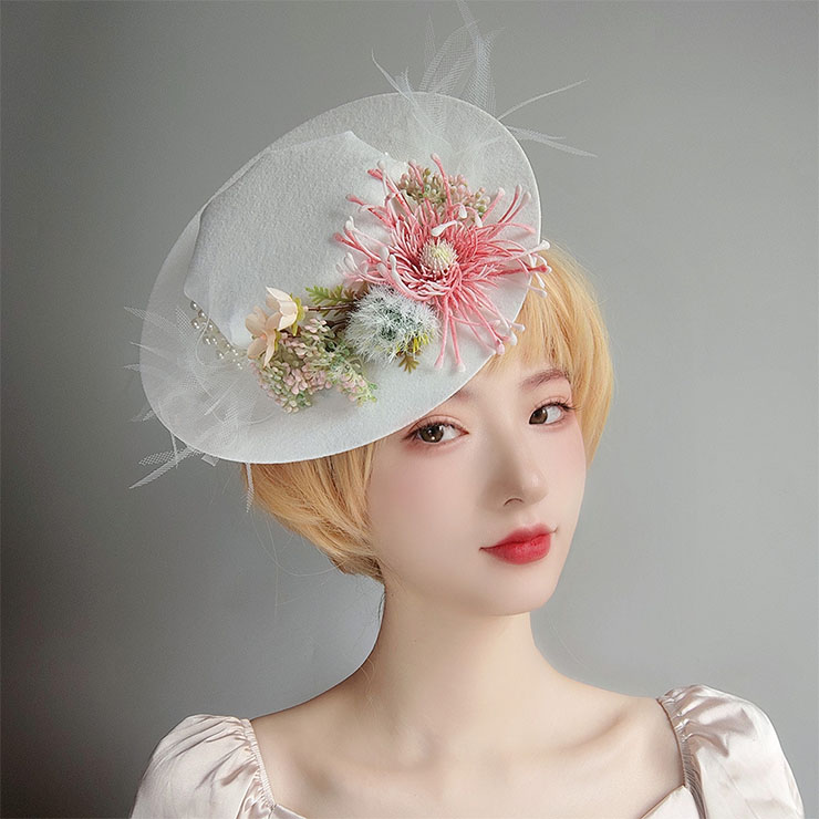Bridal Wedding Party Headwear, Retro Fancy Fascinator Bowler-hat Hair Clip, Party Hairpin, Fashion Ball Hair Accessory, Fancy Victorian Style Fascinator Hair Clip, Vintage Fishnet Fascinator Hairpin for Women, Gothic Style Lolita Hair Clip, Halloween Party Hairclip, #J21683