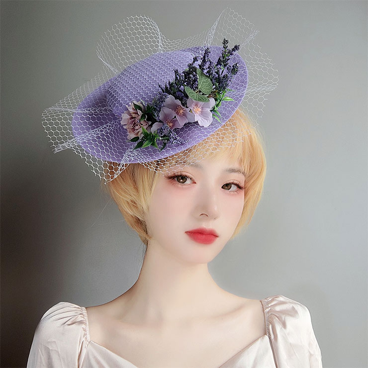 Bridal Wedding Party Headwear, Retro Fancy Fascinator Bowler-hat Hair Clip, Party Hairpin, Fashion Ball Hair Accessory, Fancy Victorian Style Fascinator Hair Clip, Vintage Fishnet Fascinator Hairpin for Women, Gothic Style Lolita Hair Clip, Halloween Party Hairclip, #J21683