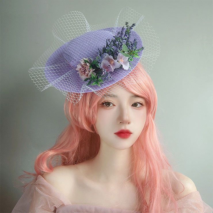 Bridal Wedding Party Headwear, Retro Fancy Fascinator Bowler-hat Hair Clip, Party Hairpin, Fashion Ball Hair Accessory, Fancy Victorian Style Fascinator Hair Clip, Vintage Fishnet Fascinator Hairpin for Women, Gothic Style Lolita Hair Clip, Halloween Party Hairclip, #J21683