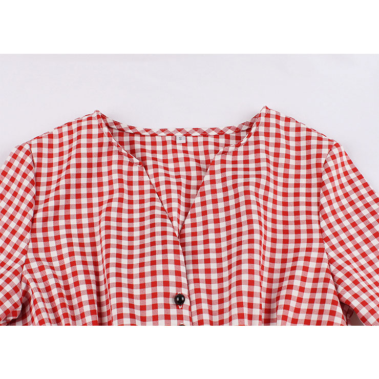 Cute Red Check Swing Dress, Retro Plaid Dresses for Women 1960, Vintage Dresses 1950