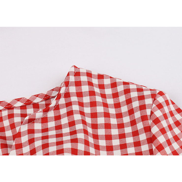 Cute Red Check Swing Dress, Retro Plaid Dresses for Women 1960, Vintage Dresses 1950