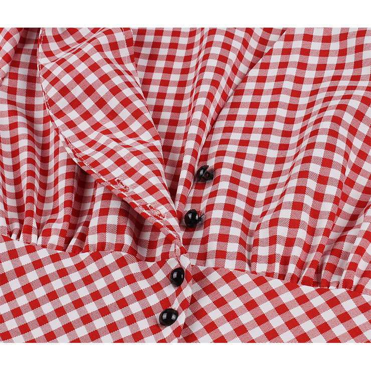 Cute Red Check Swing Dress, Retro Plaid Dresses for Women 1960, Vintage Dresses 1950