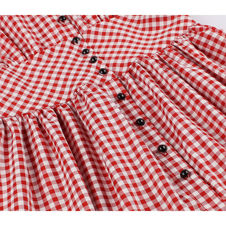 Cute Red Check Swing Dress, Retro Plaid Dresses for Women 1960, Vintage Dresses 1950