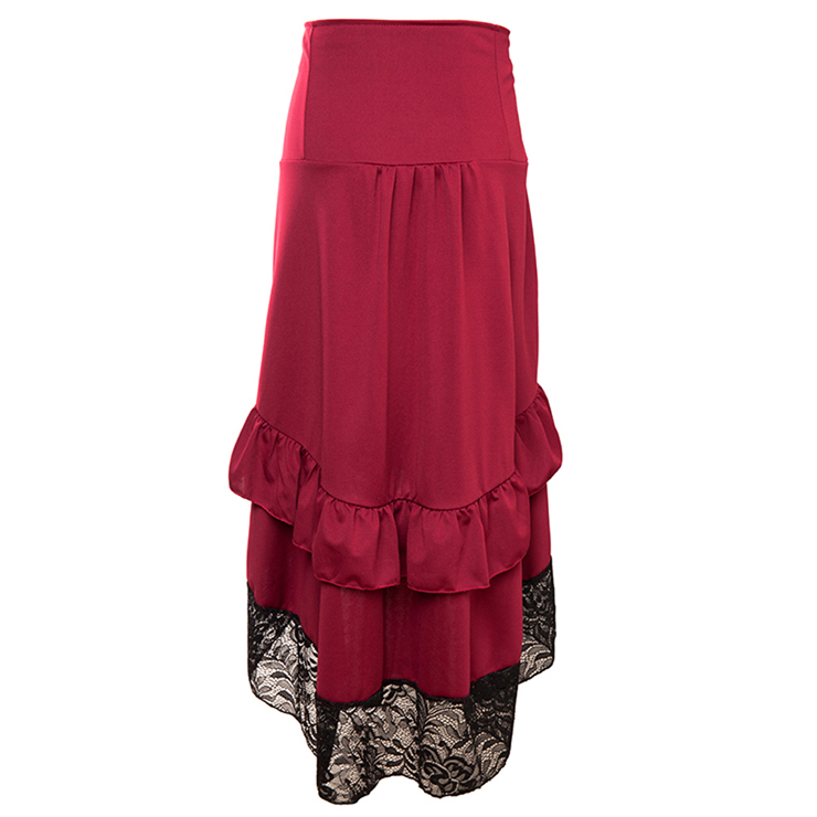Gothic Party Wine-Red High-low Skirt, High Wiat Button Skirt for Women, Gothic Cosplay High-low Skirt, Halloween Costume Skirt, Plus Size Skirt, Vintage Gothic Pirate Costume, #N17137