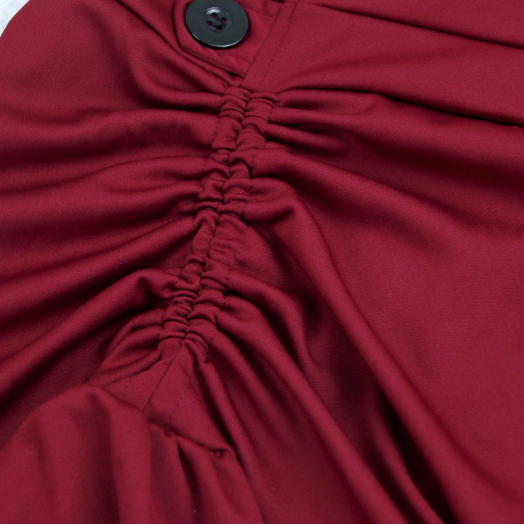 Gothic Party Wine-Red High-low Skirt, High Wiat Button Skirt for Women, Gothic Cosplay High-low Skirt, Halloween Costume Skirt, Plus Size Skirt, Vintage Gothic Pirate Costume, #N17137