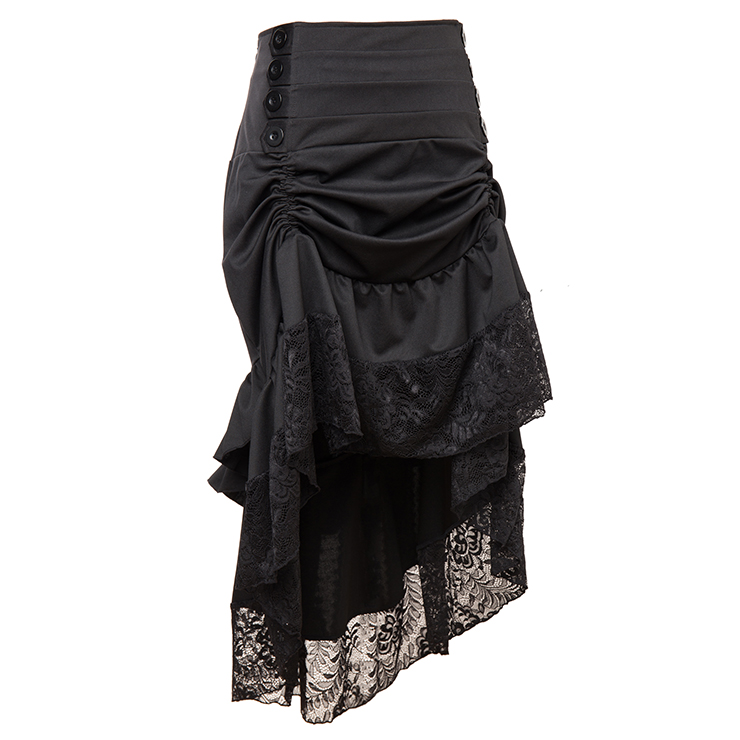 Gothic Party Black High-low Skirt, High Wiat Button Skirt for Women, Gothic Cosplay High-low Skirt, Halloween Costume Skirt, Plus Size Skirt, Vintage Gothic Pirate Costume, #N17138