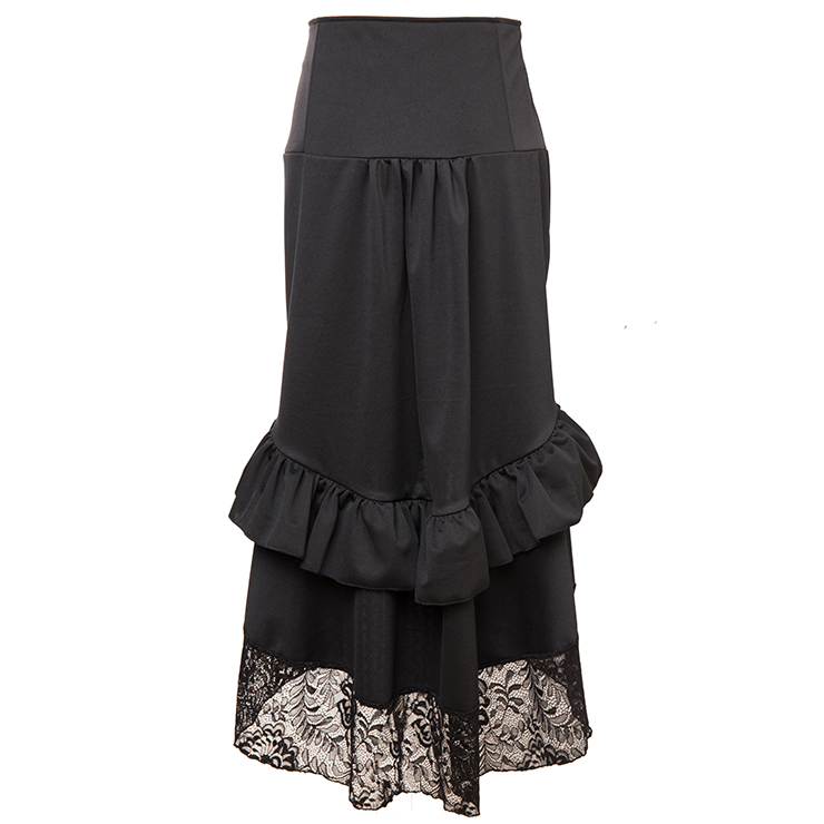 Gothic Party Black High-low Skirt, High Wiat Button Skirt for Women, Gothic Cosplay High-low Skirt, Halloween Costume Skirt, Plus Size Skirt, Vintage Gothic Pirate Costume, #N17138