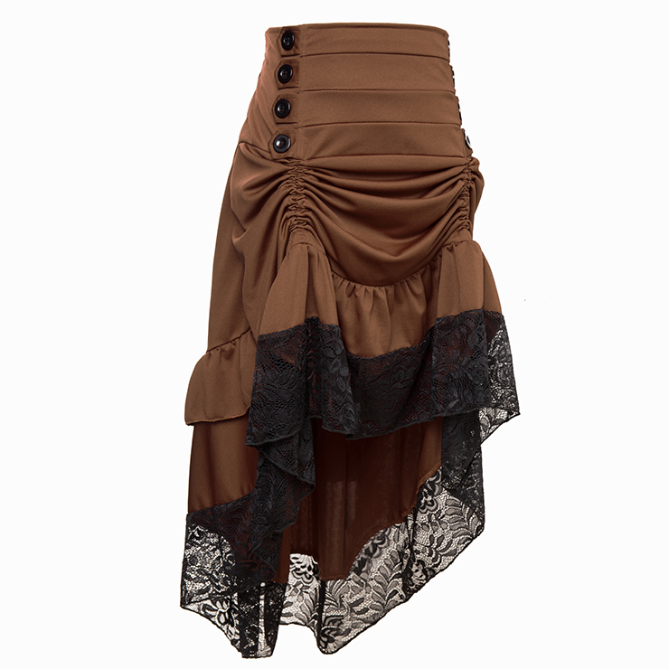 Gothic Party Brown High-low Skirt, High Wiat Button Skirt for Women, Gothic Cosplay High-low Skirt, Halloween Costume Skirt, Plus Size Skirt, Vintage Gothic Pirate Costume, #N18636