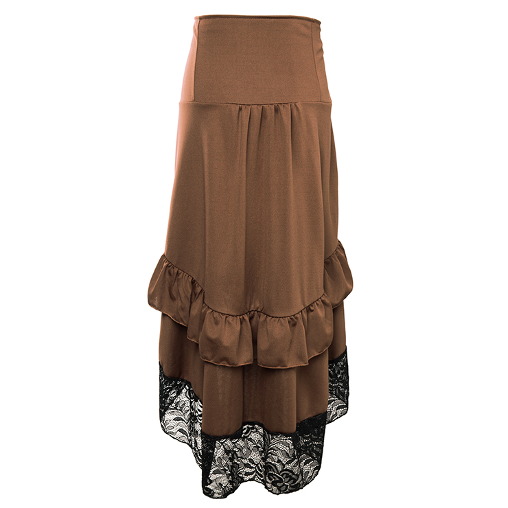 Gothic Party Brown High-low Skirt, High Wiat Button Skirt for Women, Gothic Cosplay High-low Skirt, Halloween Costume Skirt, Plus Size Skirt, Vintage Gothic Pirate Costume, #N18636
