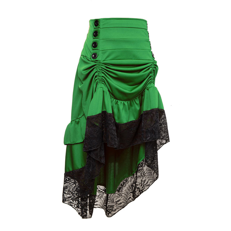 Gothic Party Green High-low Skirt, High Wiat Button Skirt for Women, Gothic Cosplay High-low Skirt, Halloween Costume Skirt, Plus Size Skirt, Vintage Gothic Pirate Costume, #N22486