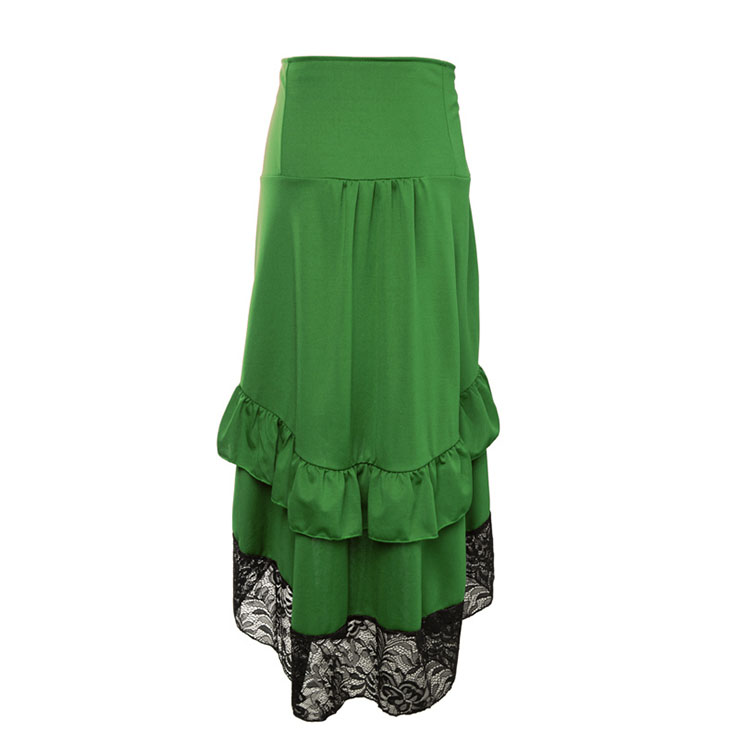 Gothic Party Green High-low Skirt, High Wiat Button Skirt for Women, Gothic Cosplay High-low Skirt, Halloween Costume Skirt, Plus Size Skirt, Vintage Gothic Pirate Costume, #N22486