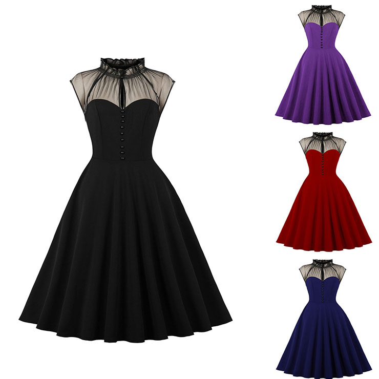 Gothic Sheer Mesh Dress, Fashion A-line Swing Dress, Retro Dresses for Women 1960, Vintage Dresses 1950