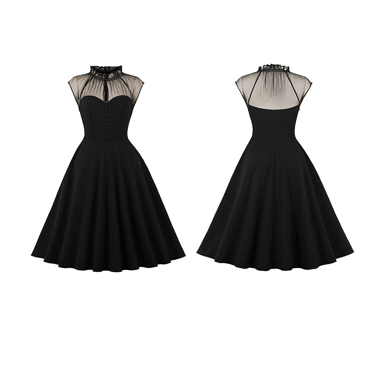 Gothic Sheer Mesh Dress, Fashion A-line Swing Dress, Retro Dresses for Women 1960, Vintage Dresses 1950