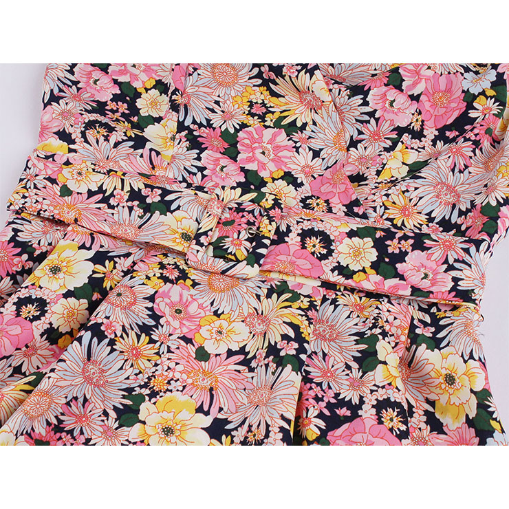 Cute Summertime Floral Print A-line Swing Dress, Retro Backless Dresses for Women 1960, Vintage Dresses 1950